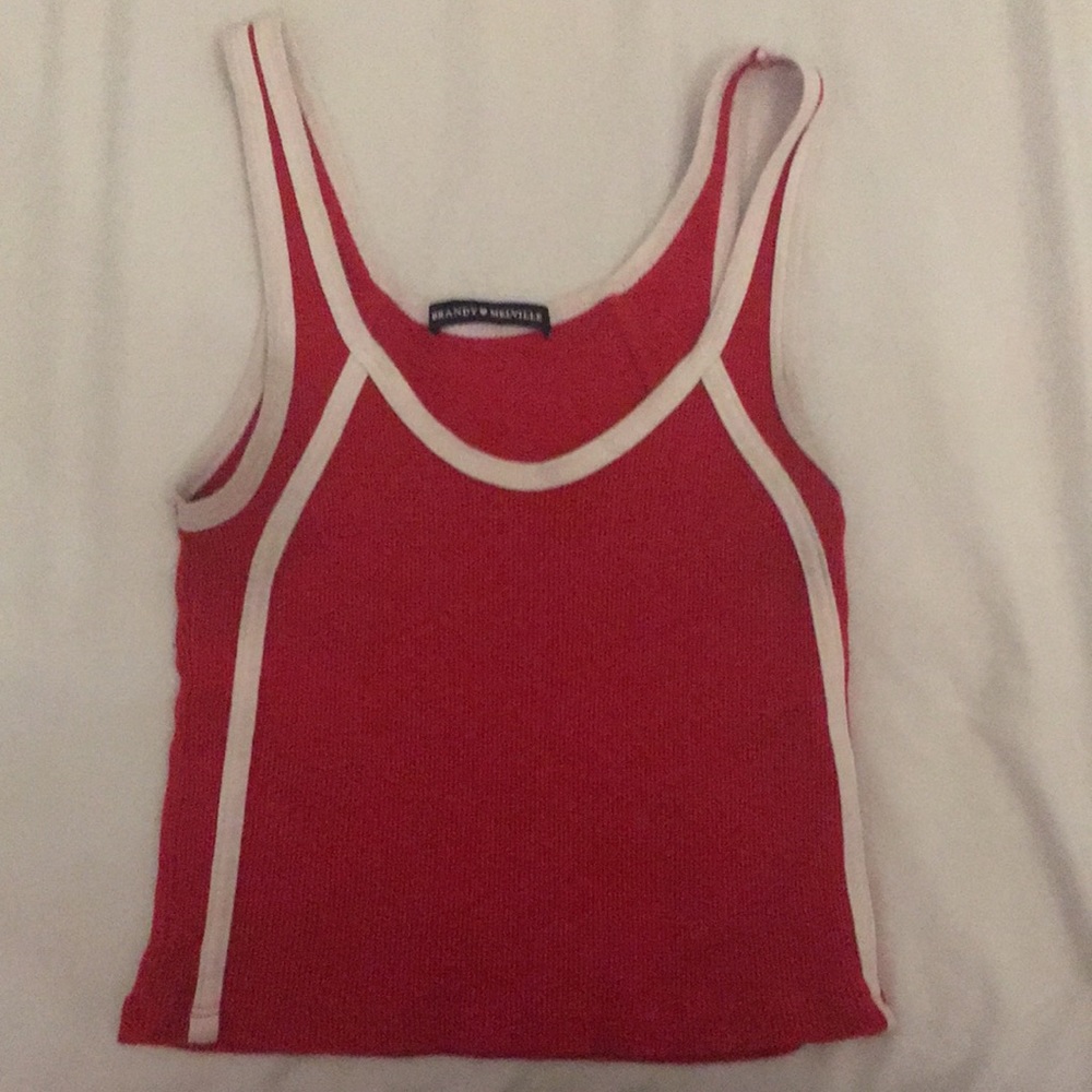 Brandy Melville red Lauren tank with white piping
